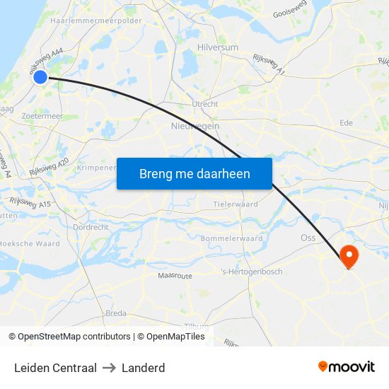 Leiden Centraal to Landerd map