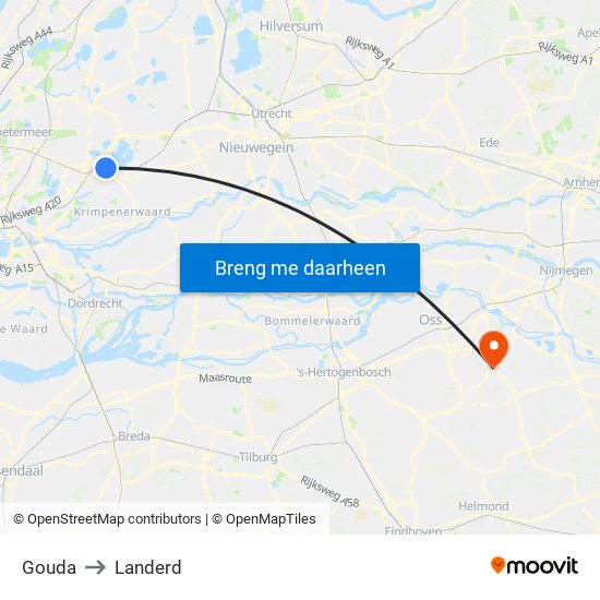 Gouda to Landerd map