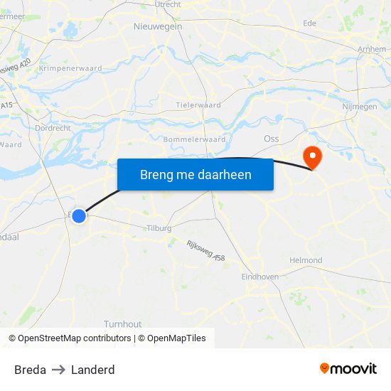 Breda to Landerd map