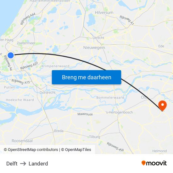 Delft to Landerd map