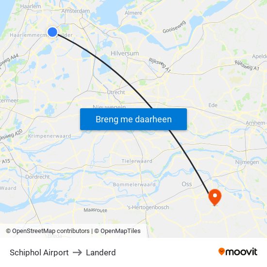 Schiphol Airport to Landerd map