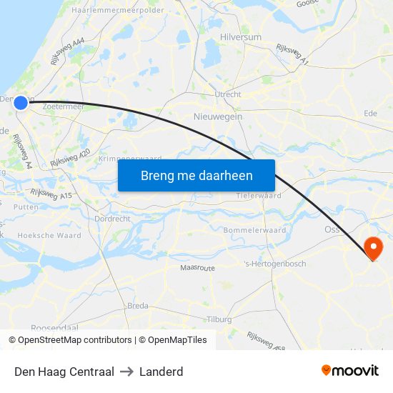Den Haag Centraal to Landerd map