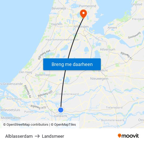 Alblasserdam to Landsmeer map