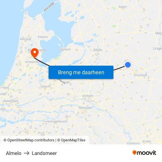 Almelo to Landsmeer map