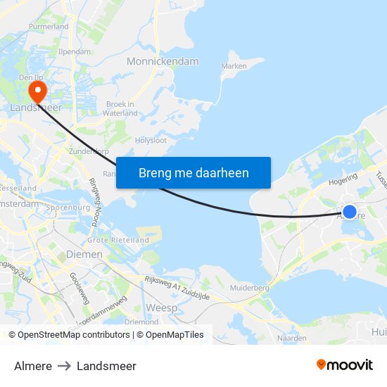 Almere to Landsmeer map
