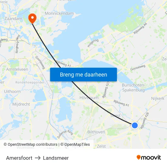 Amersfoort to Landsmeer map