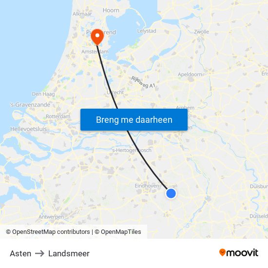 Asten to Landsmeer map