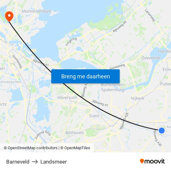 Barneveld to Landsmeer map