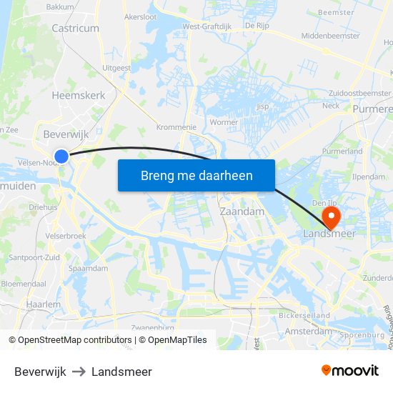 Beverwijk to Landsmeer map