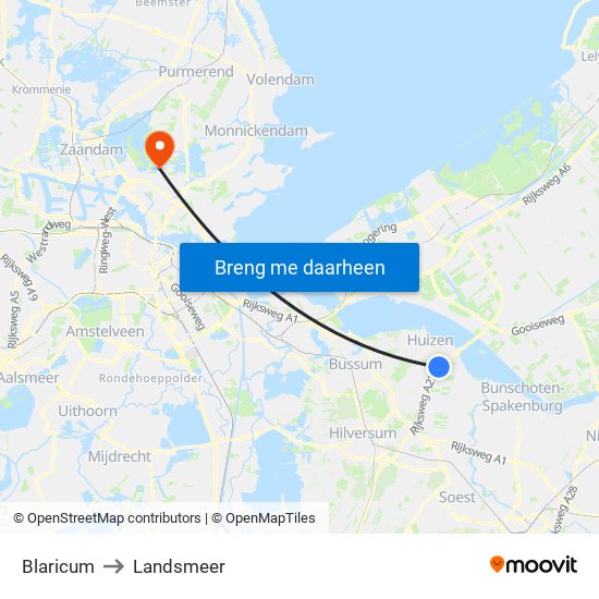 Blaricum to Landsmeer map