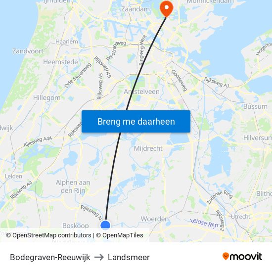 Bodegraven-Reeuwijk to Landsmeer map