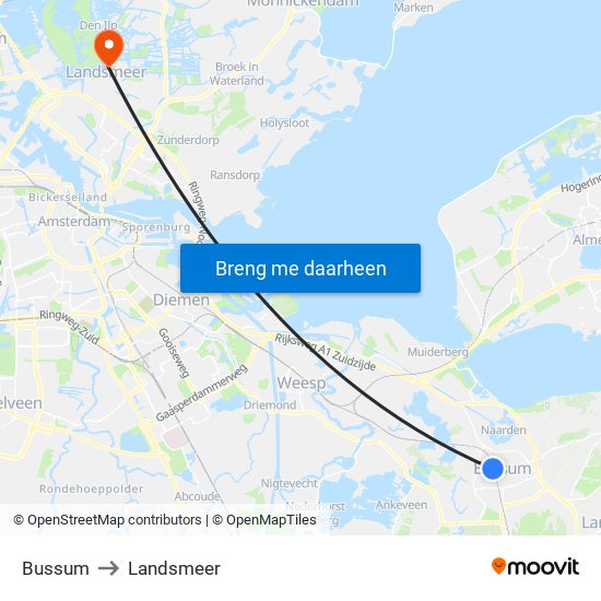 Bussum to Landsmeer map