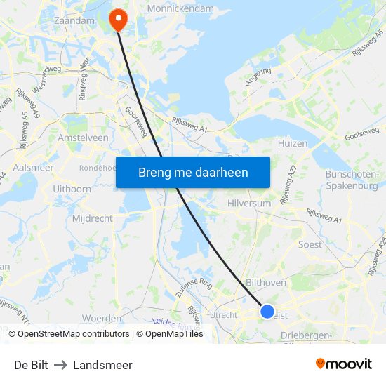 De Bilt to Landsmeer map