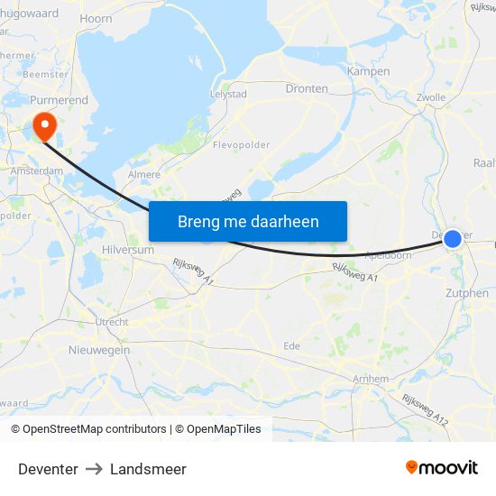 Deventer to Landsmeer map