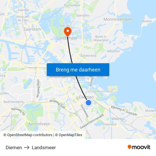 Diemen to Landsmeer map