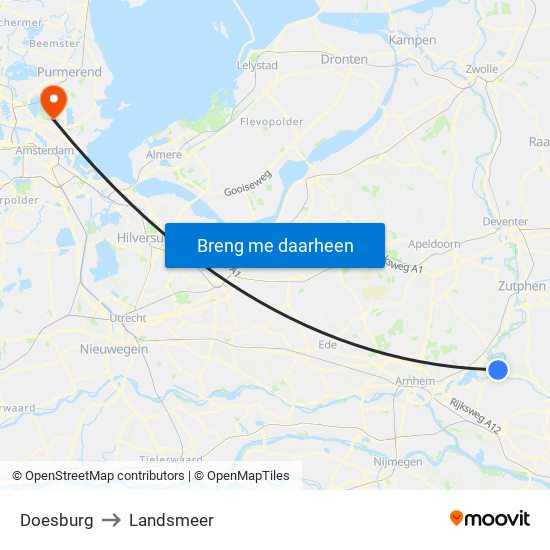 Doesburg to Landsmeer map