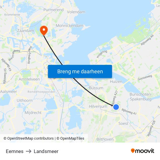 Eemnes to Landsmeer map