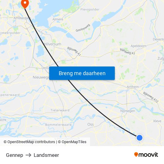 Gennep to Landsmeer map