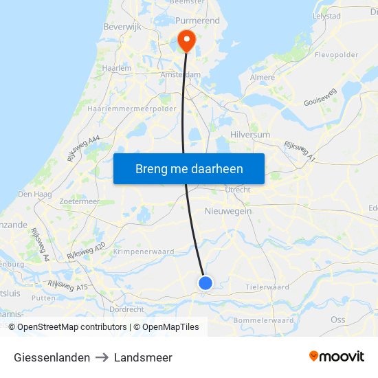 Giessenlanden to Landsmeer map