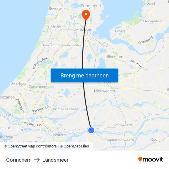Gorinchem to Landsmeer map