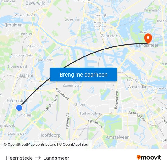 Heemstede to Landsmeer map