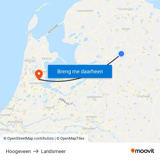 Hoogeveen to Landsmeer map