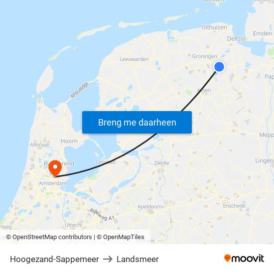 Hoogezand-Sappemeer to Landsmeer map