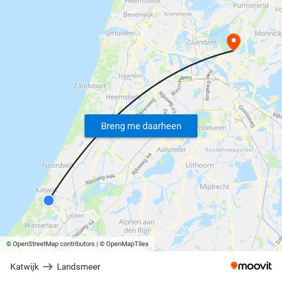 Katwijk to Landsmeer map