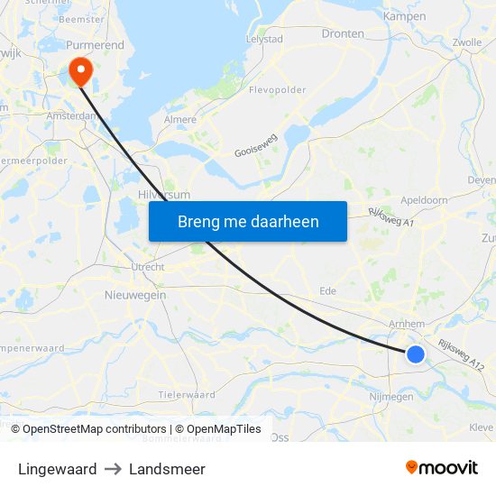 Lingewaard to Landsmeer map