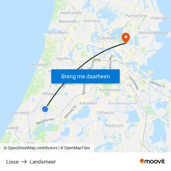Lisse to Landsmeer map
