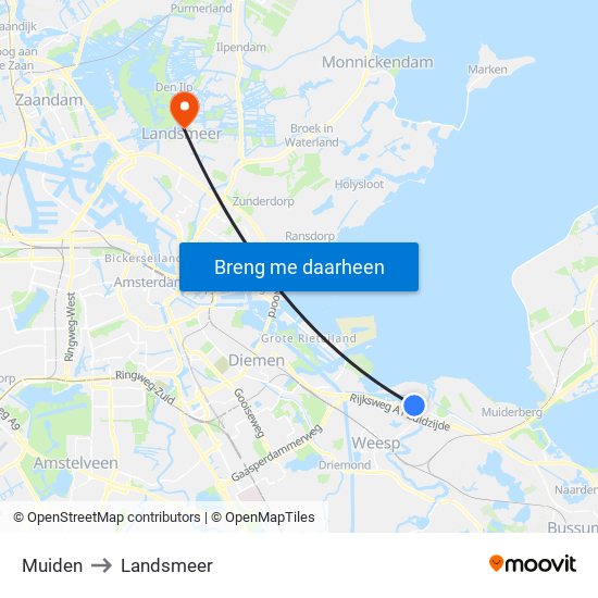 Muiden to Landsmeer map