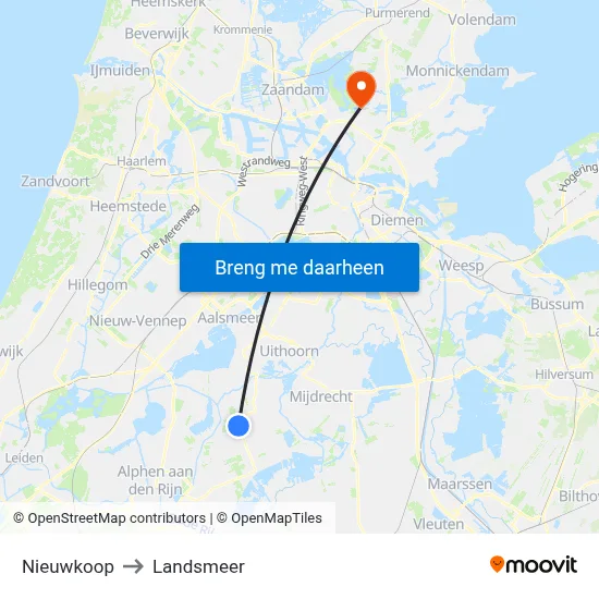 Nieuwkoop to Landsmeer map