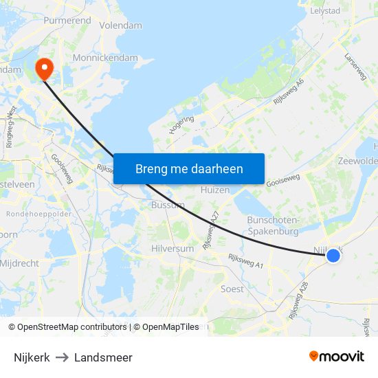Nijkerk to Landsmeer map