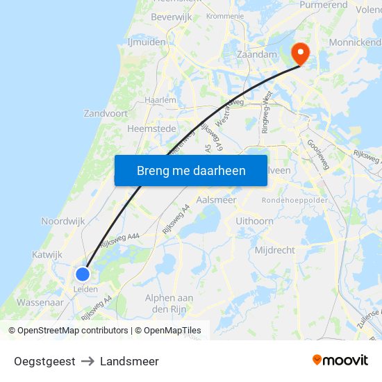 Oegstgeest to Landsmeer map