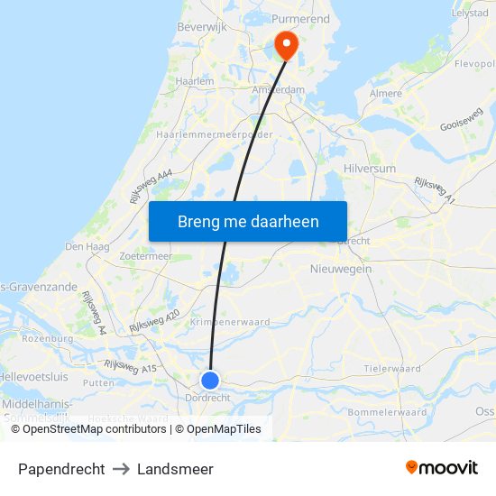 Papendrecht to Landsmeer map