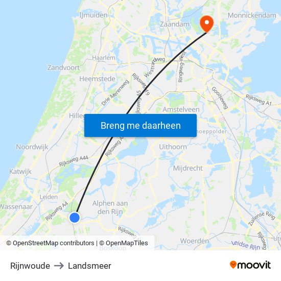 Rijnwoude to Landsmeer map
