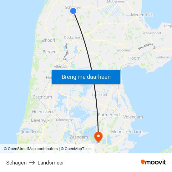 Schagen to Landsmeer map