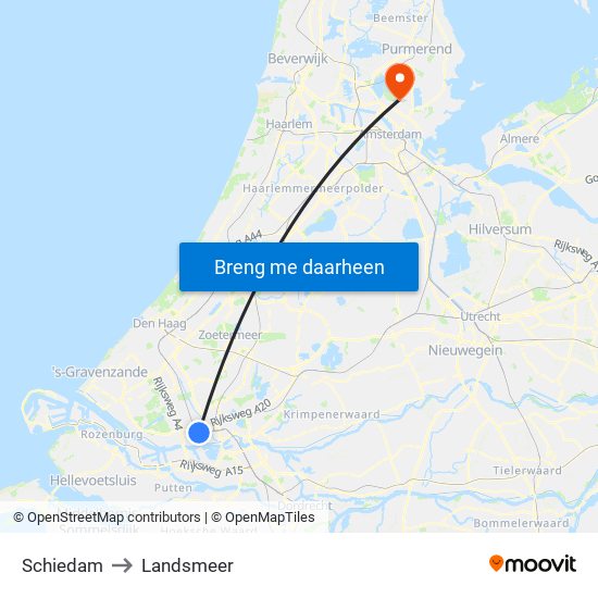 Schiedam to Landsmeer map