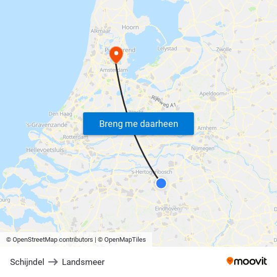 Schijndel to Landsmeer map