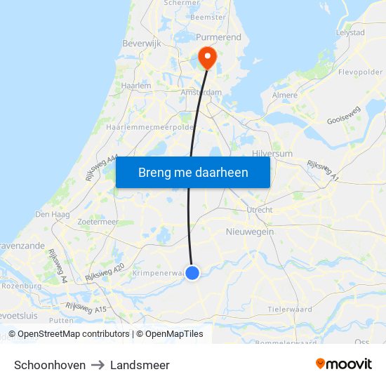 Schoonhoven to Landsmeer map