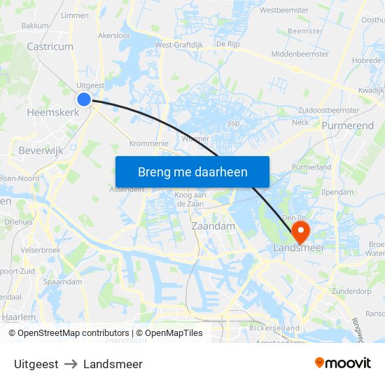 Uitgeest to Landsmeer map