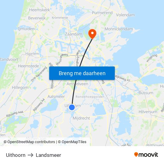 Uithoorn to Landsmeer map