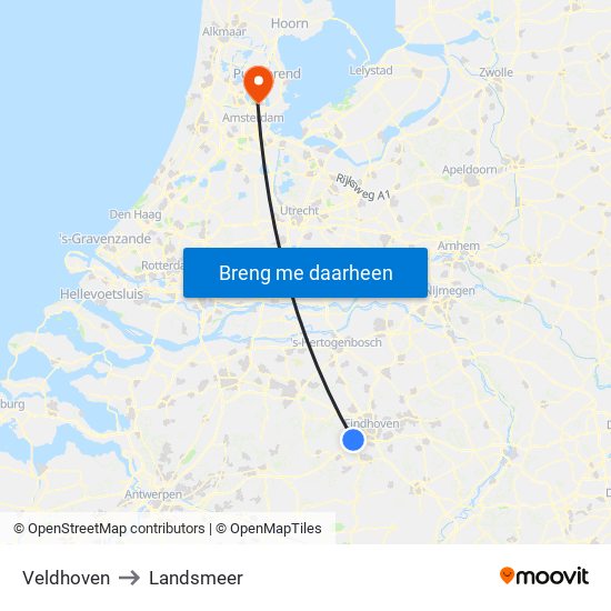 Veldhoven to Landsmeer map