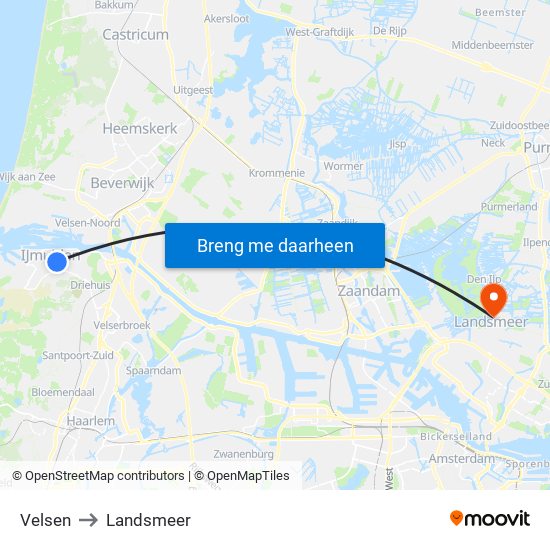 Velsen to Landsmeer map