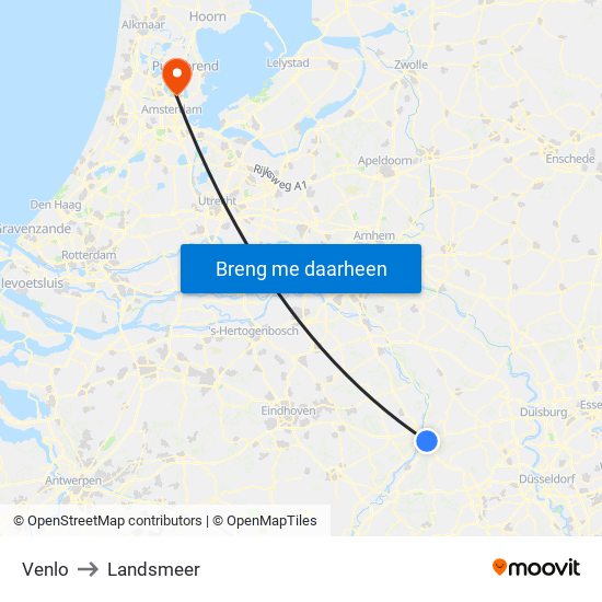 Venlo to Landsmeer map