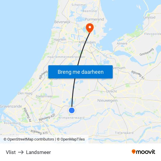 Vlist to Landsmeer map