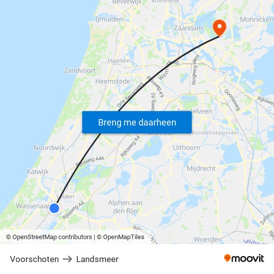 Voorschoten to Landsmeer map