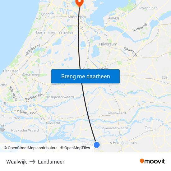 Waalwijk to Landsmeer map