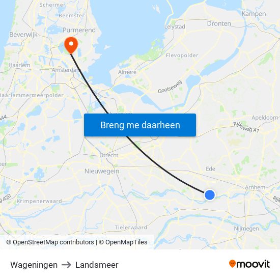 Wageningen to Landsmeer map