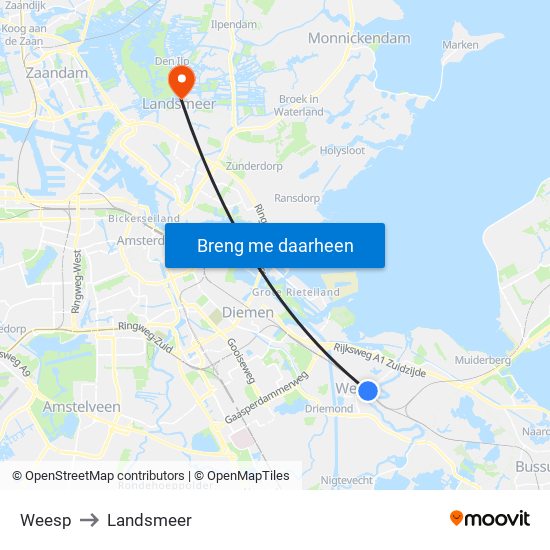Weesp to Landsmeer map